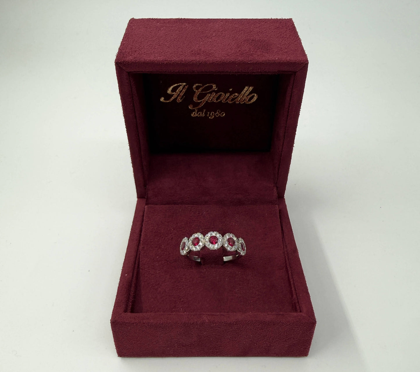 ANELLO IN ORO 18KT BIANCO CON DIAMANTI E RUBINI