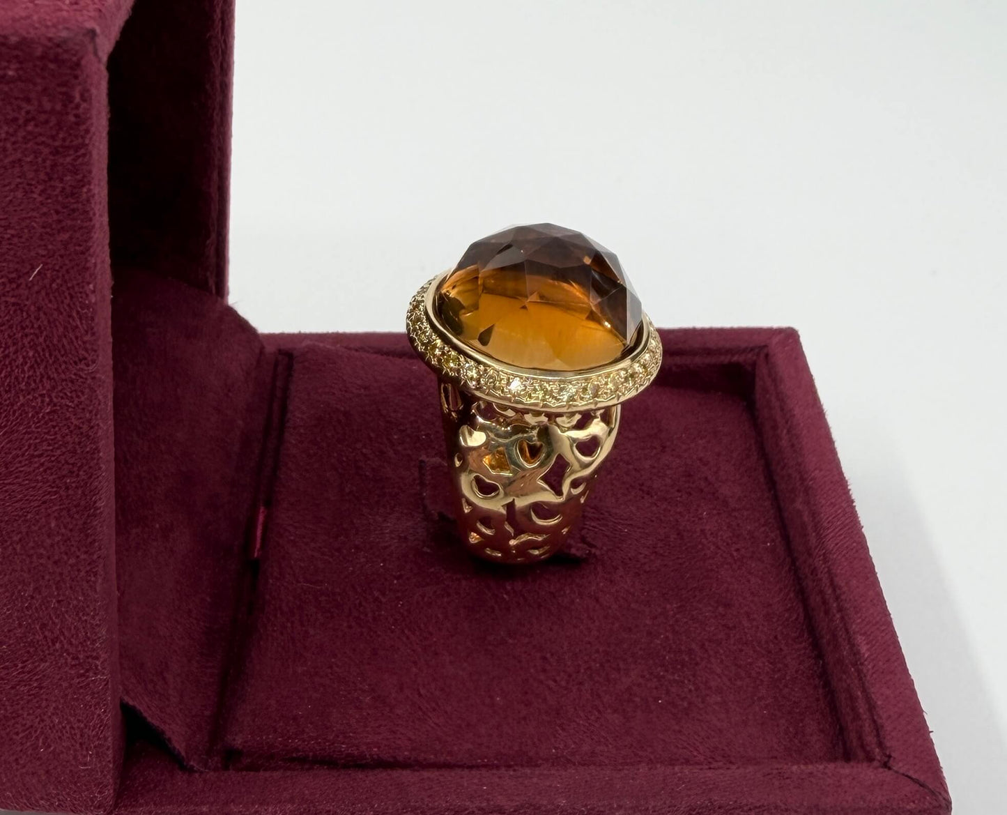 ANELLO IN ORO 18KT GIALLO CON DIAMANTI GIALLI E QUARZO CITRINO
