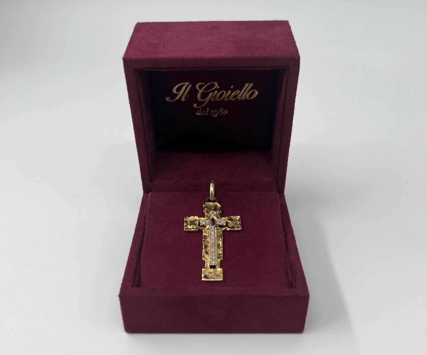 CIONDOLO ORO 18KT BICOLOR CON DIAMANTI E RUBINO