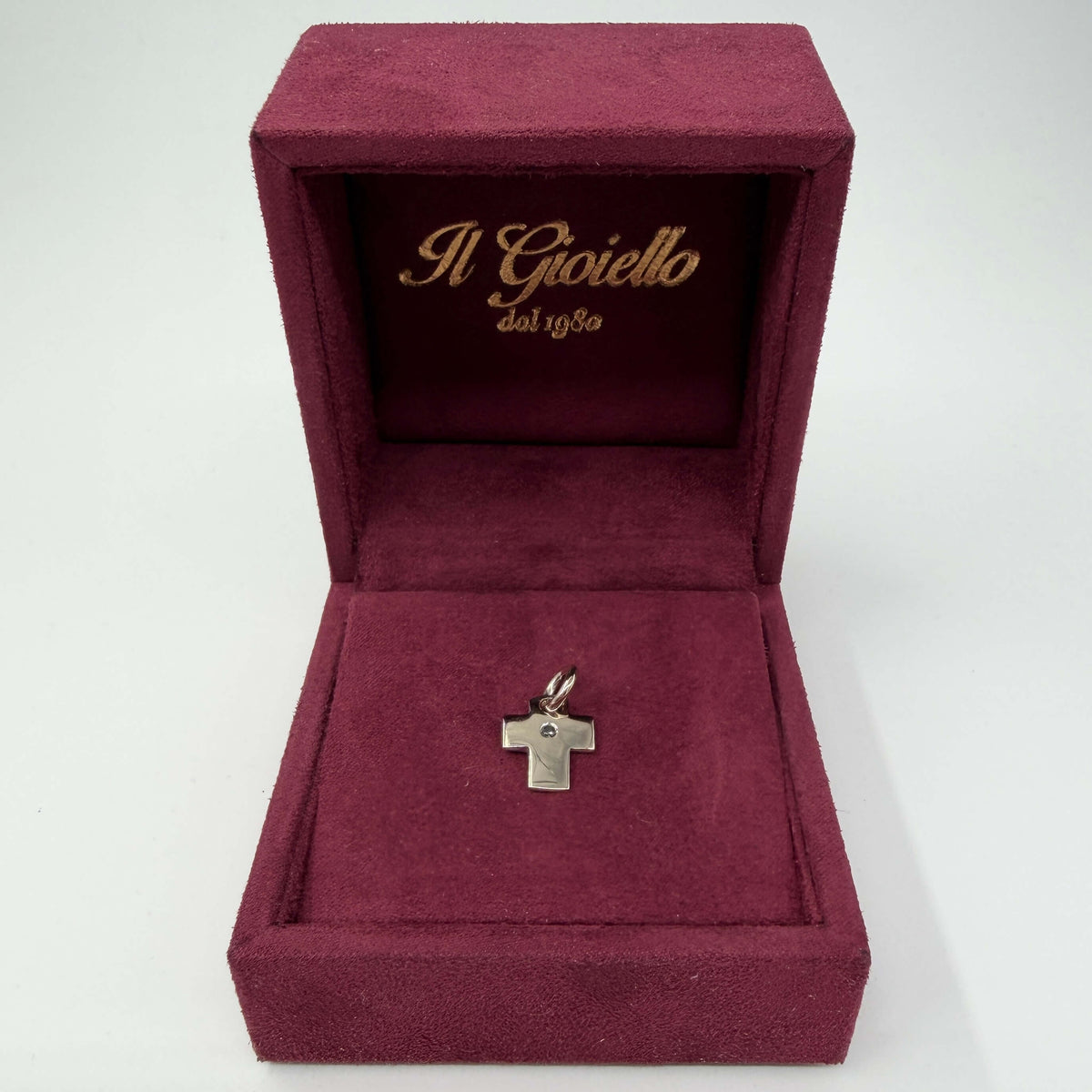 CIONDOLO ORO 18KT BIANCO Croce Piatta CON DIAMANTE NERO 1.99 gr