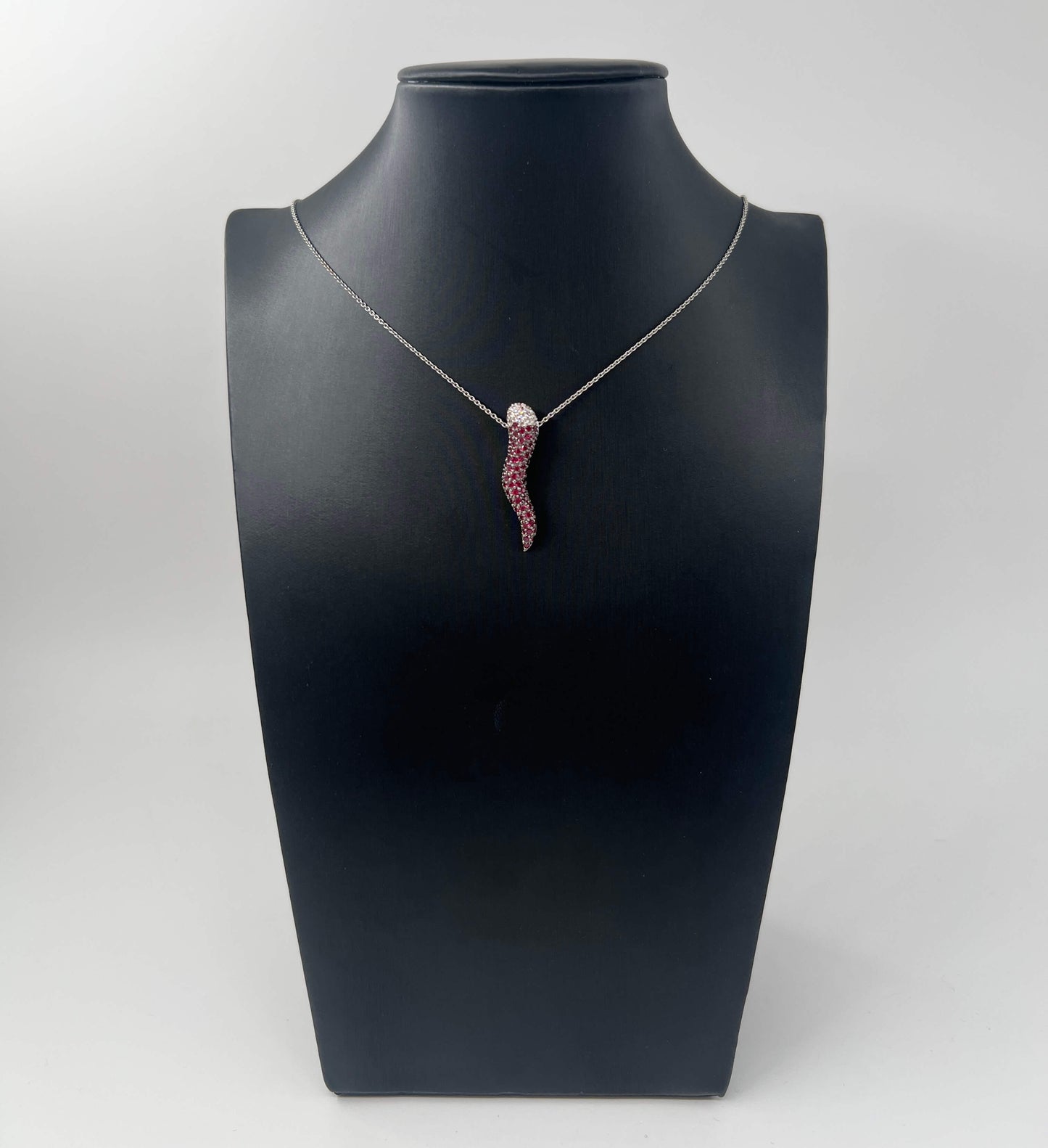 COLLANA ORO 18KT BIANCA CON DIAMANTI E RUBINI NATURALI