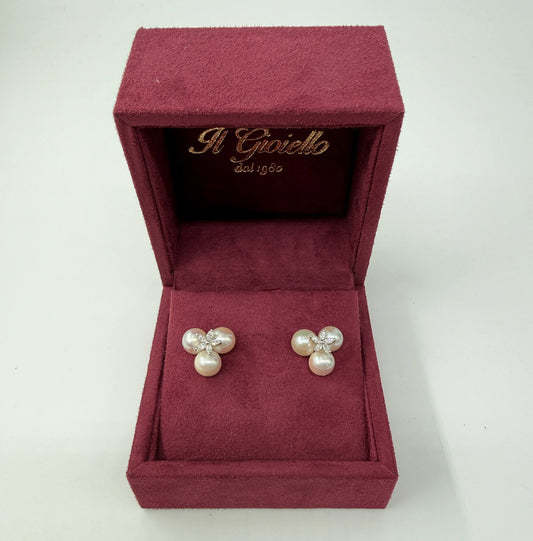 COPPIA DI ORECCHINI ORO 18KT BIANCO CON PERLE E DIAMANTI