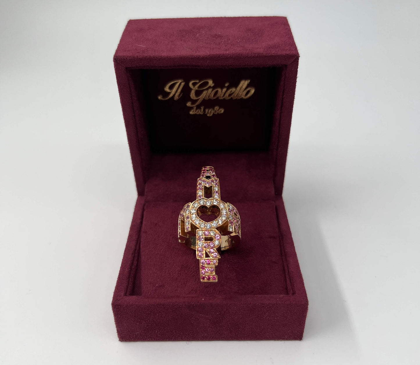 ANELLO IN ORO 18KT GIALLO CON DIAMANTI E ZAFFIRI ROSA