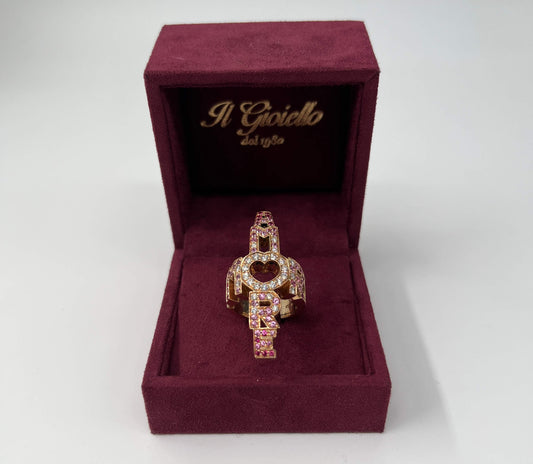 ANELLO IN ORO 18KT GIALLO CON DIAMANTI E ZAFFIRI ROSA