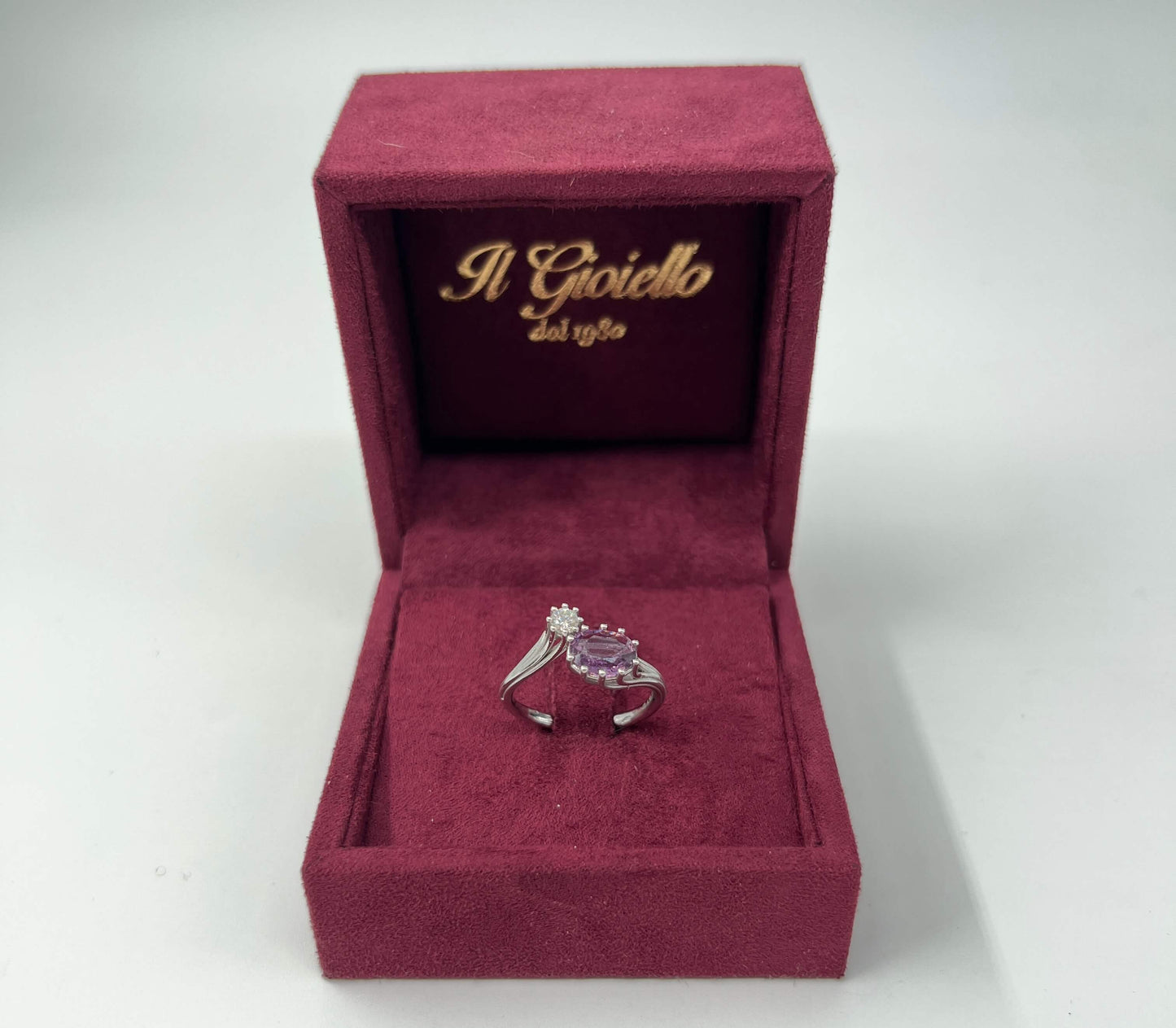 ANELLO IN ORO 18KT BIANCO CON DIAMANTE E AMETISTA