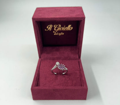 ANELLO IN ORO 18KT BIANCO CON DIAMANTE E AMETISTA