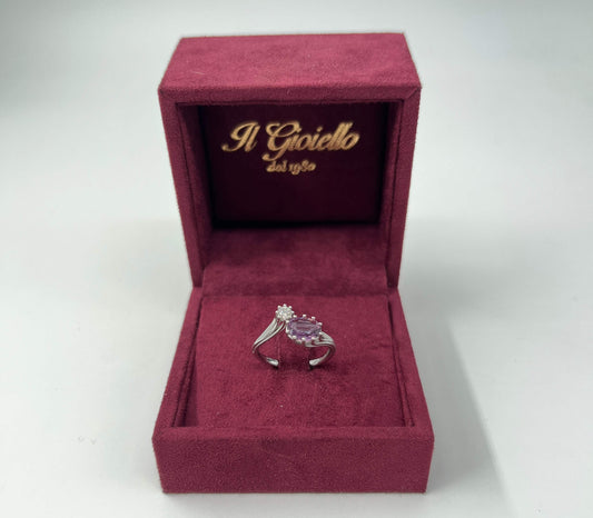 ANELLO IN ORO 18KT BIANCO CON DIAMANTE E AMETISTA