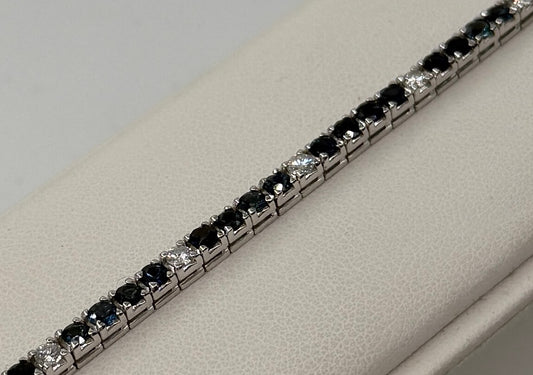 BRACCIALE TENNIS 18 KT BIANCO CON DIAMANTI E ZAFFIRI