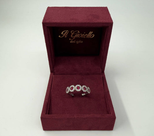 ANELLO IN ORO 18KT BIANCO CON DIAMANTI E RUBINI