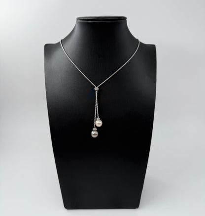 COLLANA ORO 18KT BIANCA CON DIAMANTI E PERLE NATURALI