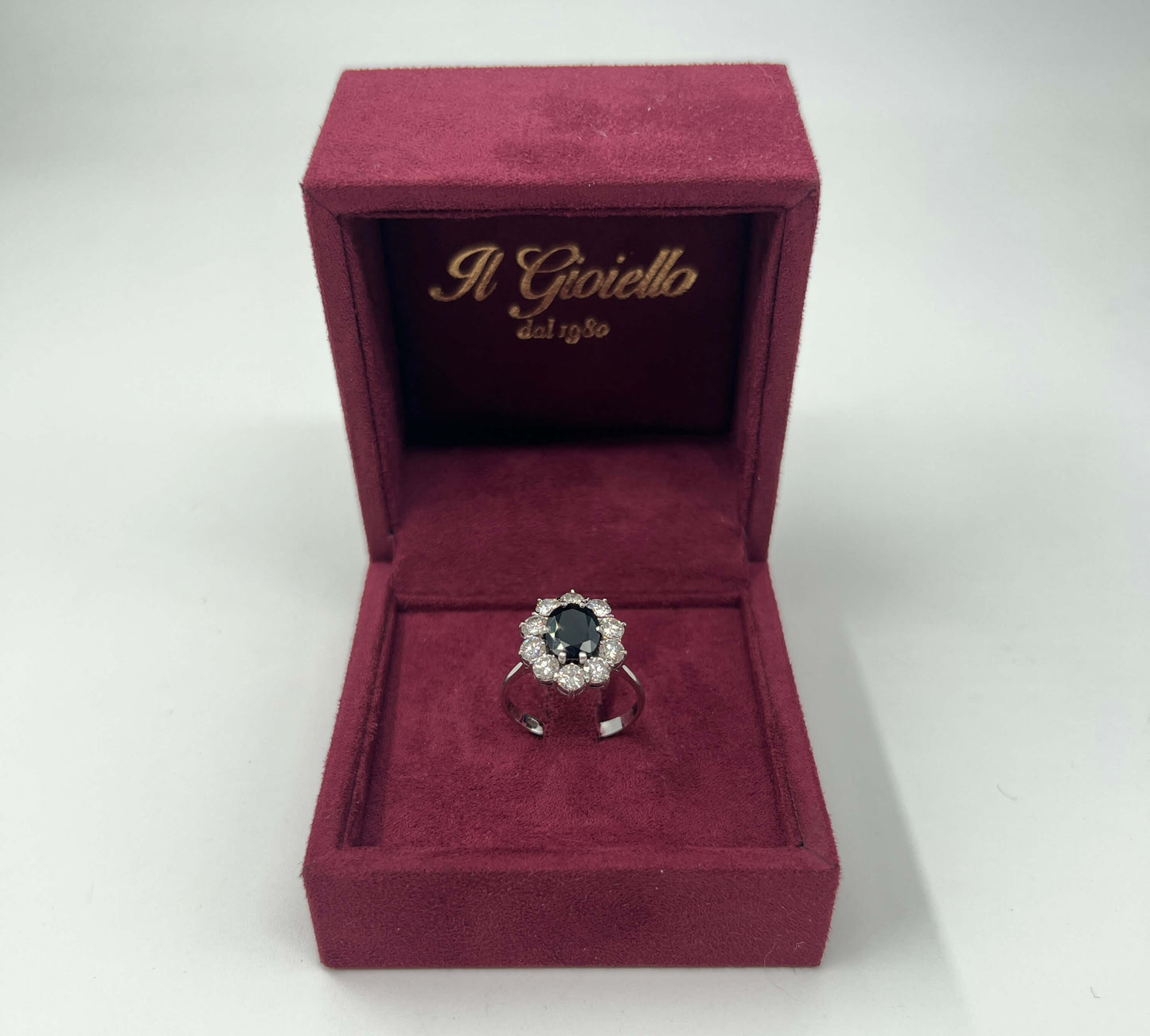 ANELLO IN ORO 18KT BIANCO CON ZAFFIRO E DIAMANTI