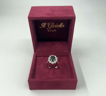 ANELLO IN ORO 18KT BIANCO CON ZAFFIRO E DIAMANTI