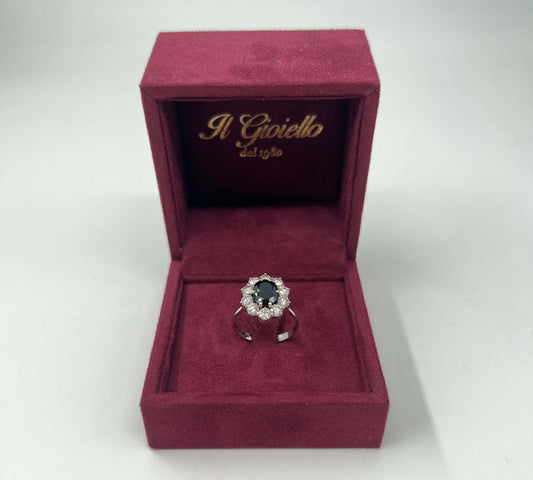 ANELLO IN ORO 18KT BIANCO CON ZAFFIRO E DIAMANTI