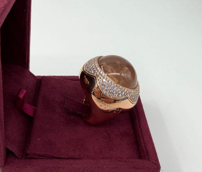 ANELLO IN ORO 18KT ROSA CON DIAMANTI E QUARZO