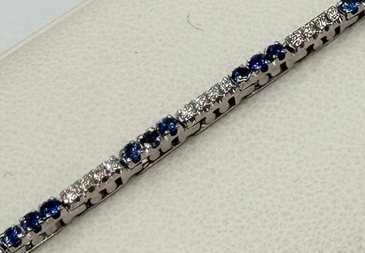 BRACCIALE TENNIS 18 KT BIANCO CON DIAMANTI E ZAFFIRI
