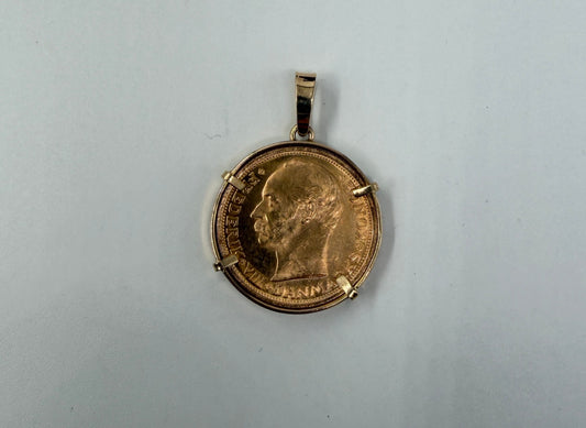 CIONDOLO ORO 18KT GIALLO CON MONETA "20 KRONER"