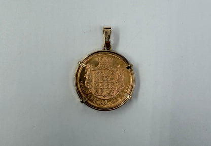 CIONDOLO ORO 18KT GIALLO CON MONETA "20 KRONER"