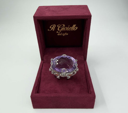 ANELLO IN ORO 18KT BIANCO CON AMETISTA E DIAMANTI