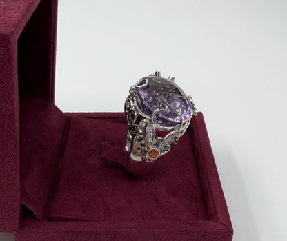 ANELLO IN ORO 18KT BIANCO CON AMETISTA E DIAMANTI