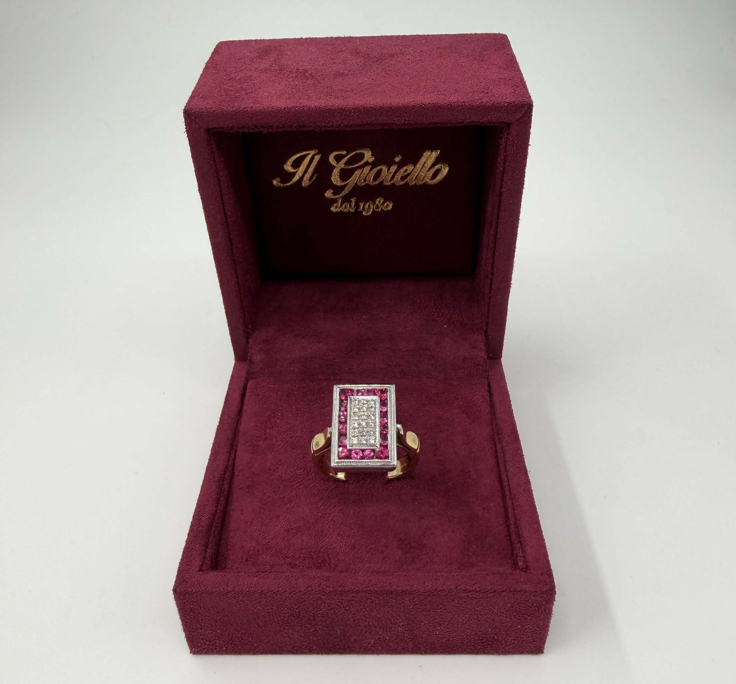 ANELLO IN ORO 18KT BICOLOR CON RUBINI E DIAMANTI