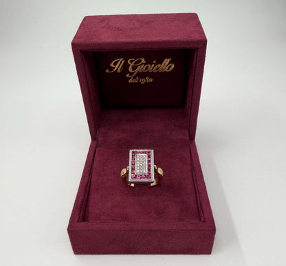 ANELLO IN ORO 18KT BICOLOR CON RUBINI E DIAMANTI