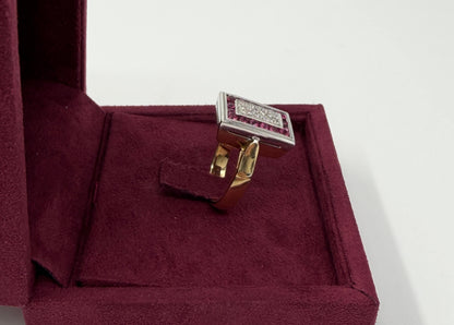 ANELLO IN ORO 18KT BICOLOR CON RUBINI E DIAMANTI