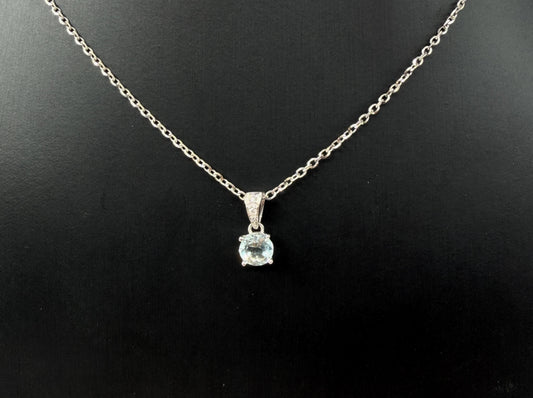 COLLANA ORO 18KT BIANCA CON ACQUAMARINA E DIAMANTI