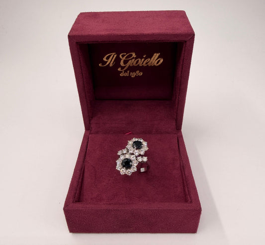 ANELLO IN ORO 18KT BIANCO CON DIAMANTI E ZAFFIRI