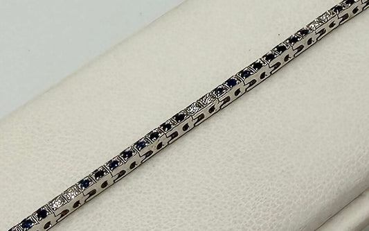 BRACCIALE TENNIS 18 KT BIANCO CON DIAMANTI E ZAFFIRI