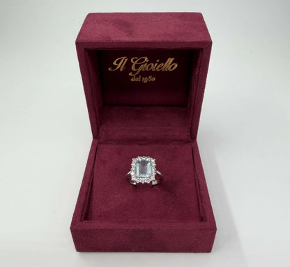ANELLO IN ORO 18KT BIANCO CON DIAMANTI E ACQUAMARINA