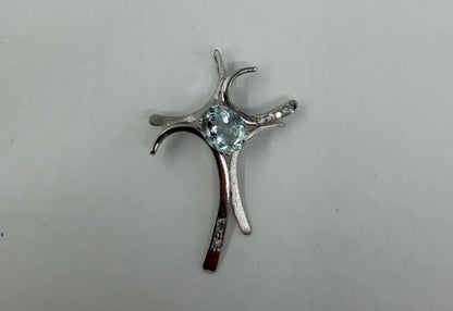 CIONDOLO ORO 18KT BIANCO CON DIAMANTI E ACQUAMARINA