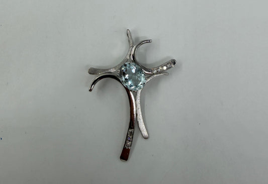 CIONDOLO ORO 18KT BIANCO CON DIAMANTI E ACQUAMARINA