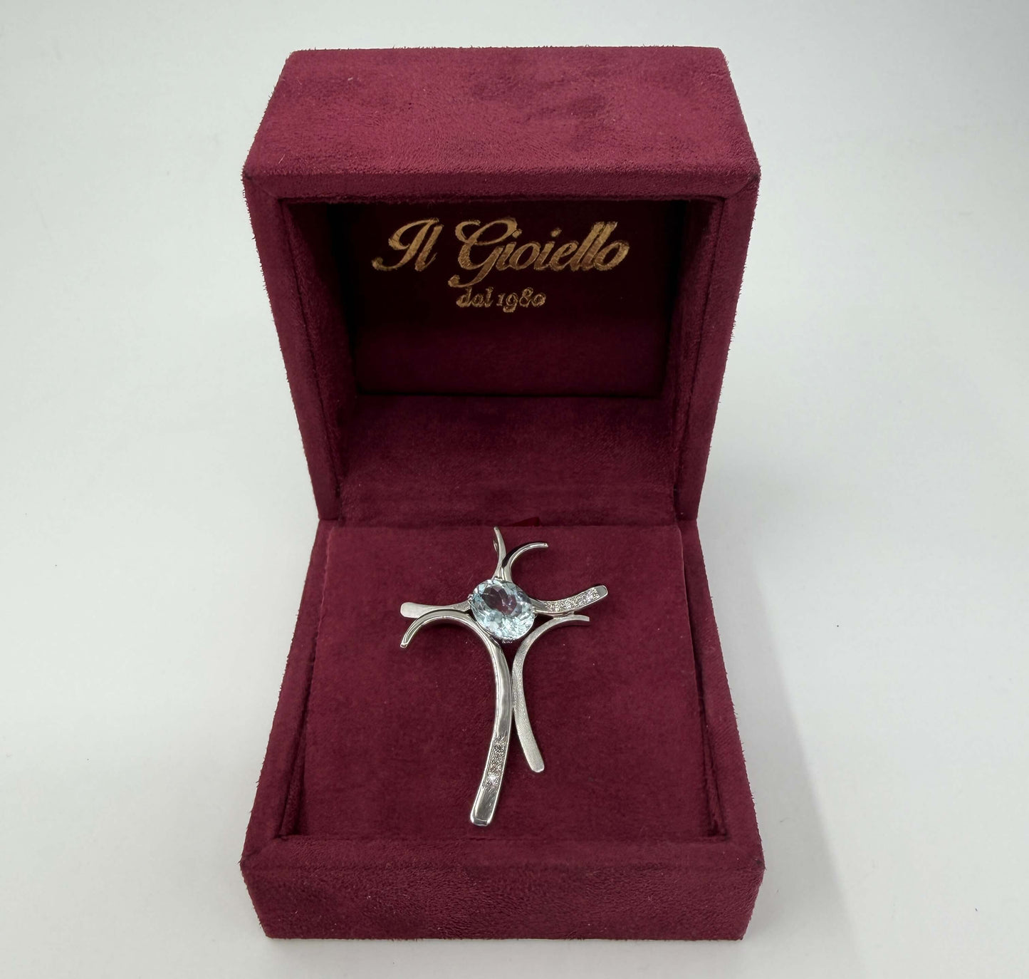 CIONDOLO ORO 18KT BIANCO CON DIAMANTI E ACQUAMARINA