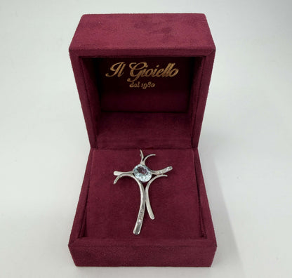 CIONDOLO ORO 18KT BIANCO CON DIAMANTI E ACQUAMARINA