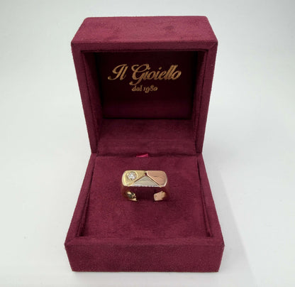 ANELLO IN ORO 18KT TRICOLOR CON DIAMANTE