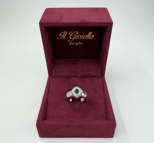 ANELLO IN ORO 18KT BIANCO CON DIAMANTI E SMERALDO