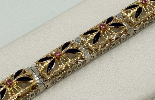 BRACCIALE ORO 18KT BICOLOR semirigido con smalto blu 20,93G