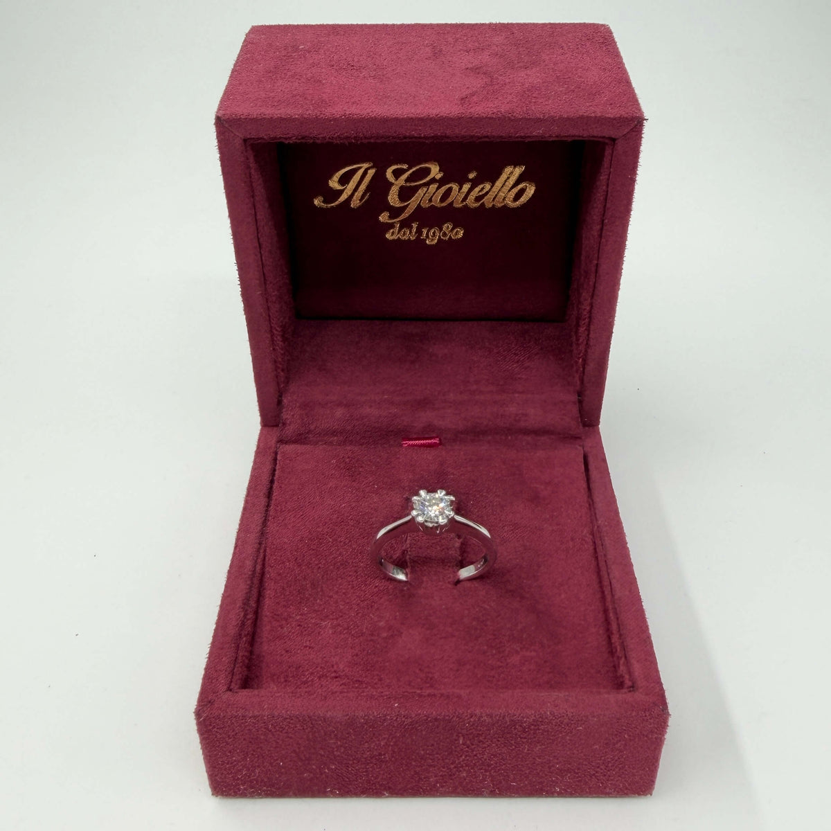 ANELLO ORO 18KT BIANCO solitario 8 punte CON DIAMANTE NATURALE VS/G 0.45ct - 3.60 gr