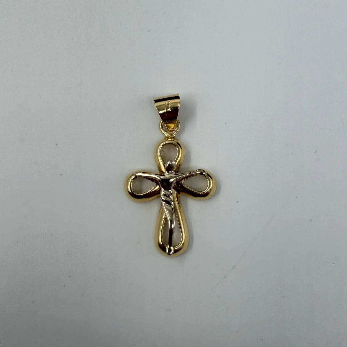 CIONDOLO ORO 18KT BICOLOR Croce Traforata 5.26 gr