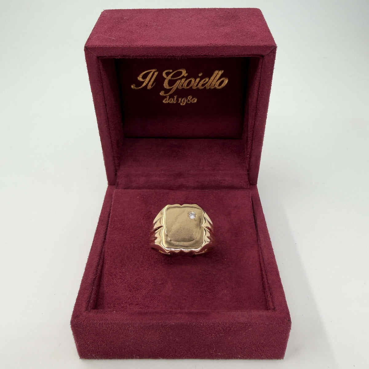 ANELLO ORO 18KT GIALLO Testa Piatta CON DIAMANTE NATURALE VS/G DA 0.03CT 12.99 gr