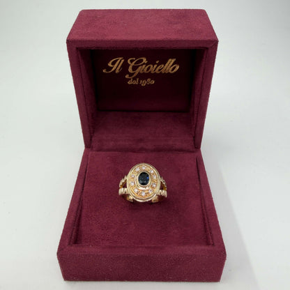 ANELLO ORO 18KT GIALLO Ovale CON ZAFFIRO BLU DA 0.80CT E DIAMANTI NATURALI VS/G PER UN TOTALE DI 0.10CT 8.23 gr