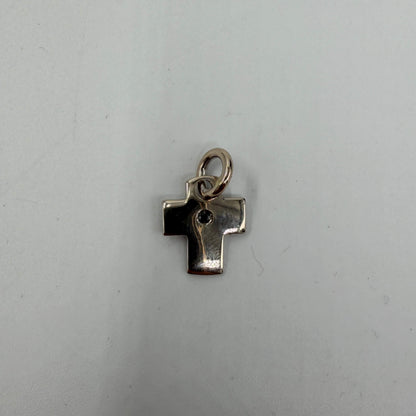 CIONDOLO ORO 18KT BIANCO Croce Piatta CON DIAMANTE NERO 1.99 gr