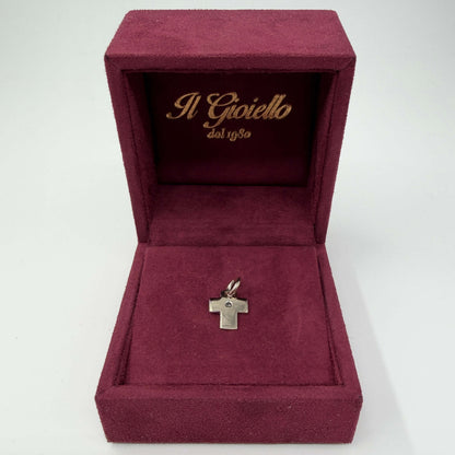 CIONDOLO ORO 18KT BIANCO Croce Piatta CON DIAMANTE NERO 1.99 gr