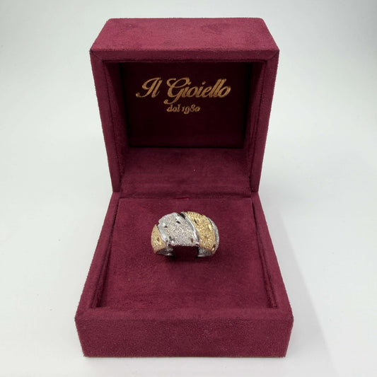 ANELLO ORO 18KT BICOLOR Lavorazione Diamantata 8.45 gr