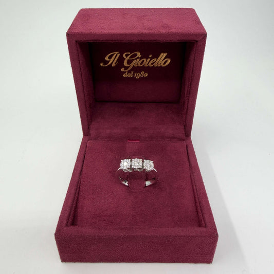 ANELLO ORO 18KT BIANCO Trilogy Pavè con Diamanti Naturali VS/G 4.33 gr