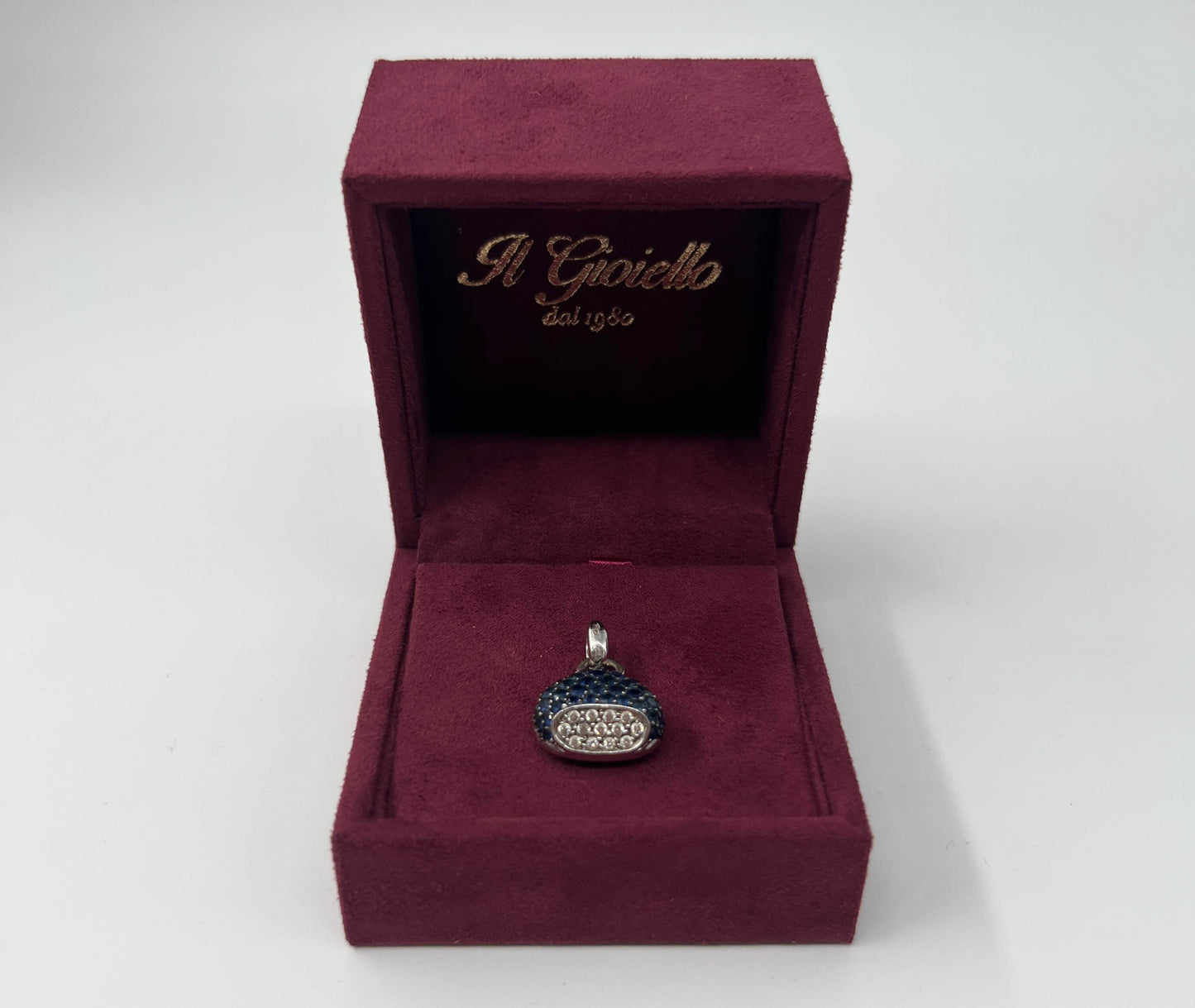 CIONDOLO ORO 18KT BIANCO CON DIAMANTI E ZAFFIRI