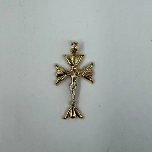 CIONDOLO ORO 18KT BICOLOR Croce Con Corpo In Rilievo 1.63 gr
