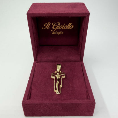 CIONDOLO ORO 18KT GIALLO Croce Con Cornice e Corpo 3.67 gr