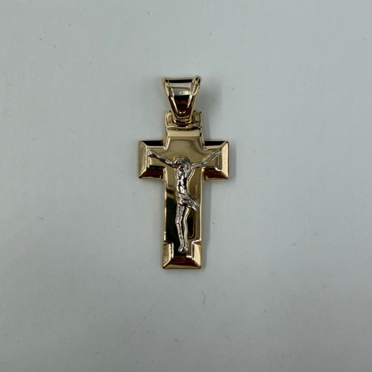 CIONDOLO ORO 18KT BICOLOR Croce Piatta Con Corpo 6.18 gr