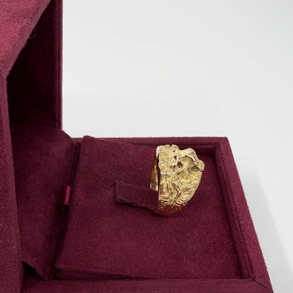 ANELLO ORO 18KT GIALLO Leone con Rubini Naturali da 0.02ct 8.52 gr